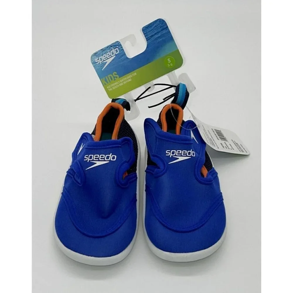 NWT Speedo Boys Kids Small 5/6 Hybrid Water Shoes Blue Orange White